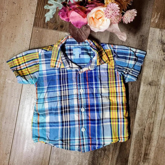 PLACE Newport 5 Shark Short Sleeve Collared Button Down Shirt Boys Size 12-18m - Picture 3 of 11